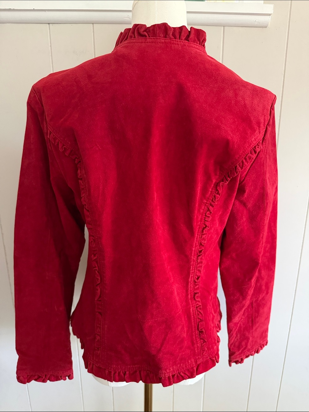 Vintage Suede Leather Red Ruffled Women's Jacket Medium Boho Whimsigoth Witchy - Picture 5 of 16